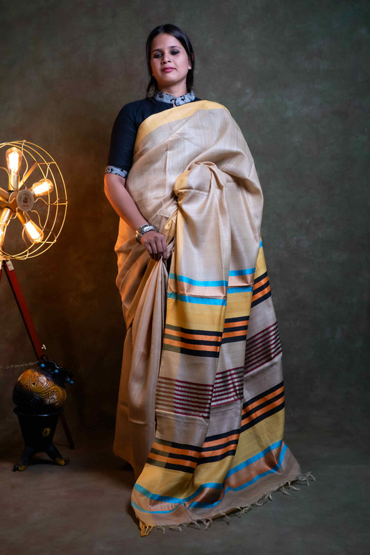 Tussar Silk Bage Ethnic Saree With Blouse