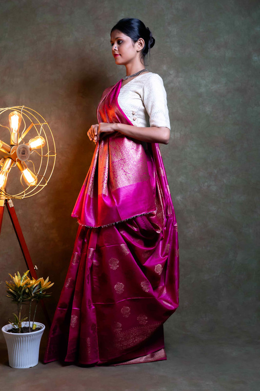Munga Silk Pink  Ethnic Saree With Blouse