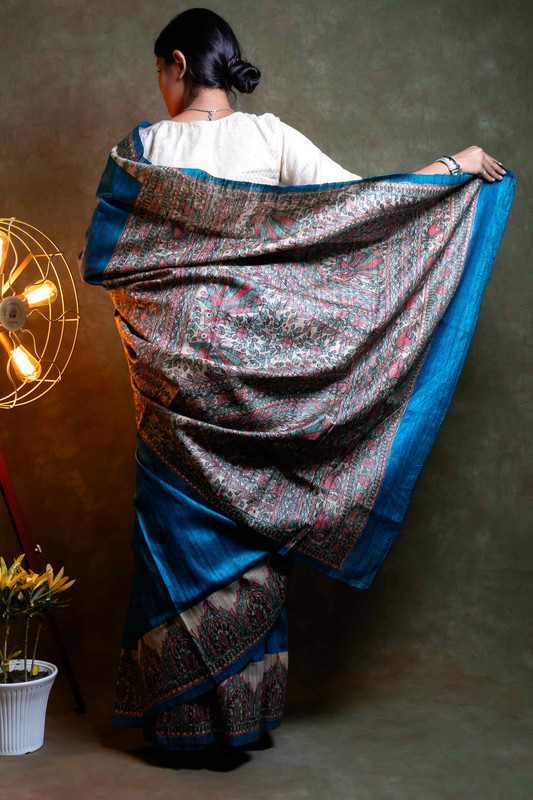 Ghicha Silk Blue  Ethnic Saree With Blouse