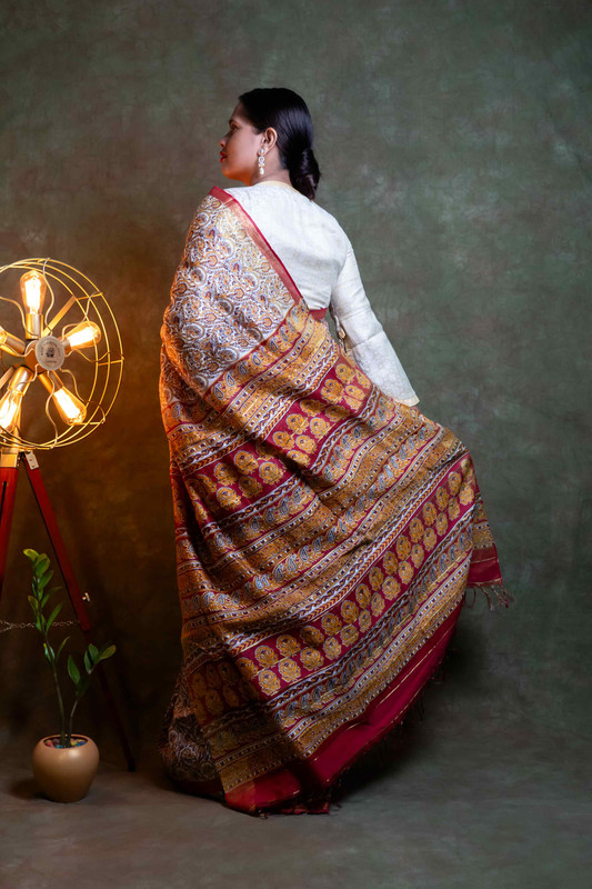 Silk Linen Printed Multicolour Ethnic Saree With Blouse