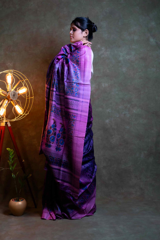 Ghicha Silk Printed Purple Ethnic Saree With Blouse