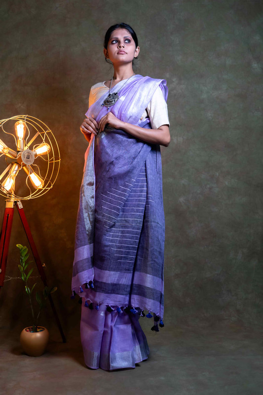 Linen Jacquard Light Purple Ethnic Saree With Blouse