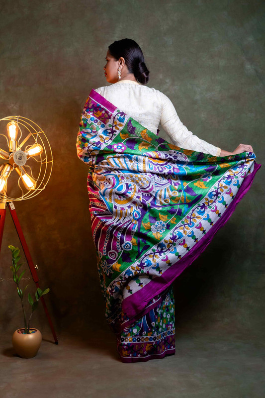 Ghicha Silk Printed Multicolour Ethnic Saree With Blouse