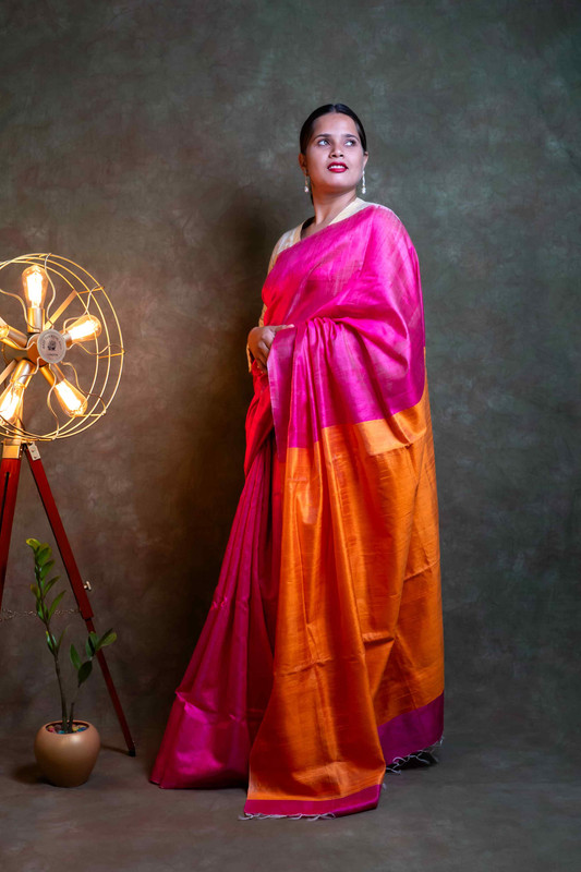 Raw Silk Pink Ethnic Saree With Blouse