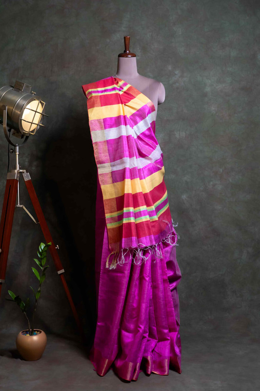 Raw Silk Pink Ethnic Saree With Blouse