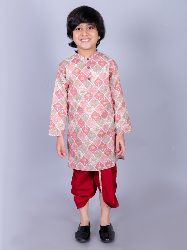 Peach Cotton Blend Straight Dhoti & Kurta Set