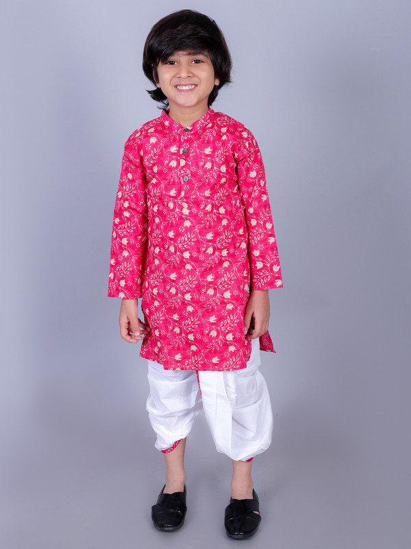 Pink Cotton Blend Straight Dhoti & Kurta Set