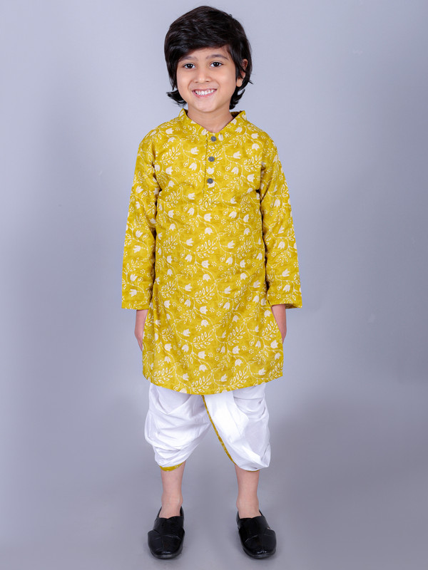 Olive Green Cotton Blend Straight Dhoti & Kurta Set