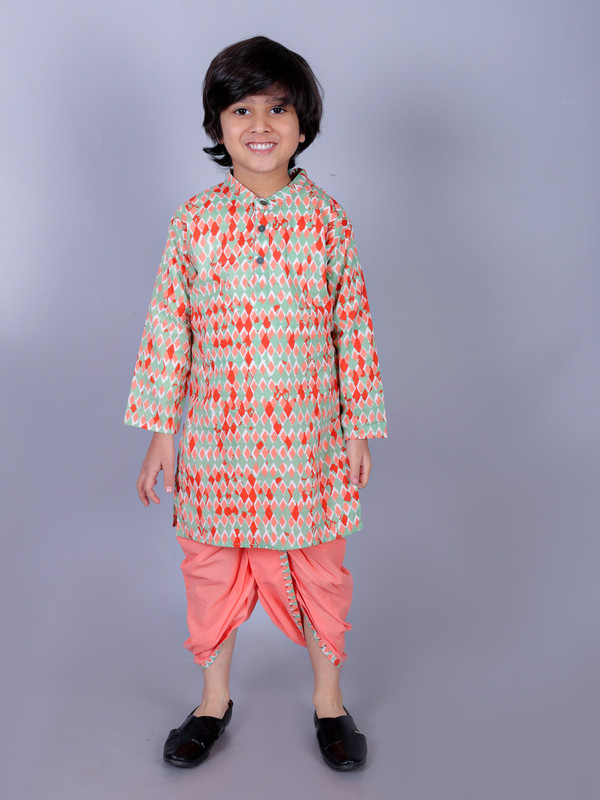 Light Green Cotton Blend Straight Dhoti & Kurta Set