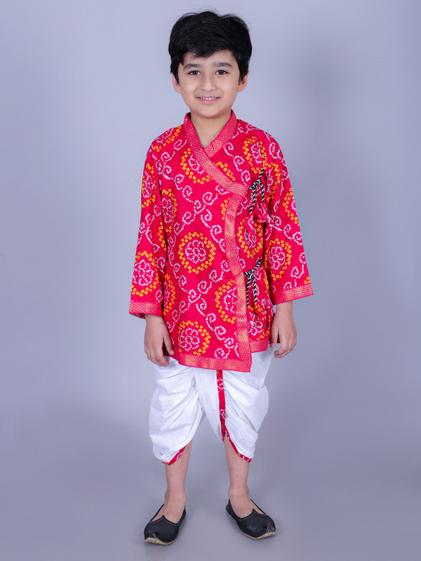 Pink Cotton Blend Angrakha Dhoti & Kurta Set