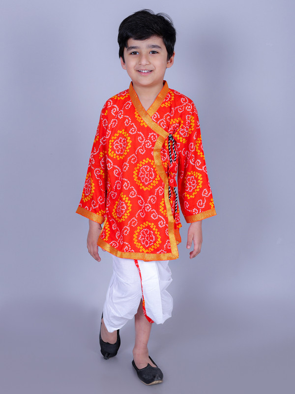 Orange Cotton Blend Angrakha Dhoti & Kurta Set