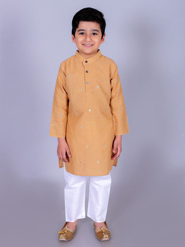 Beige Pure Cotton Straight Kurta & Pyjama Set
