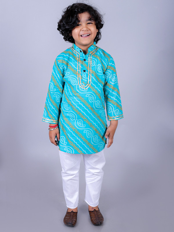 Turquoise Pure Cotton Straight Kurta & Pyjama Set