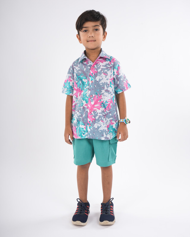 Multicolor Pure Cotton Straight Shirt & Short Pant Set