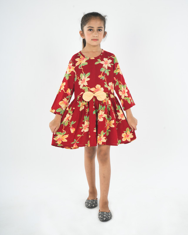 Red Rayon Flared Frock