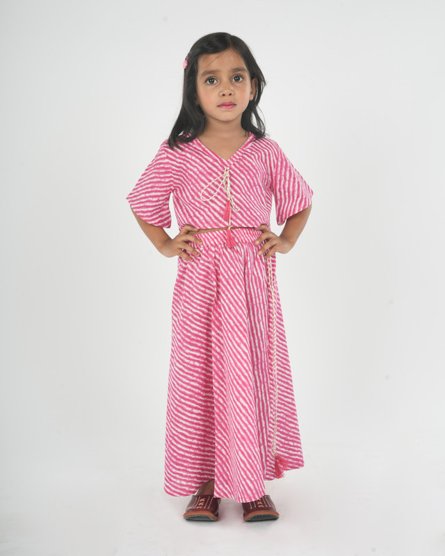 Pink Pure Cotton Straight Crop Top & Skirt Set