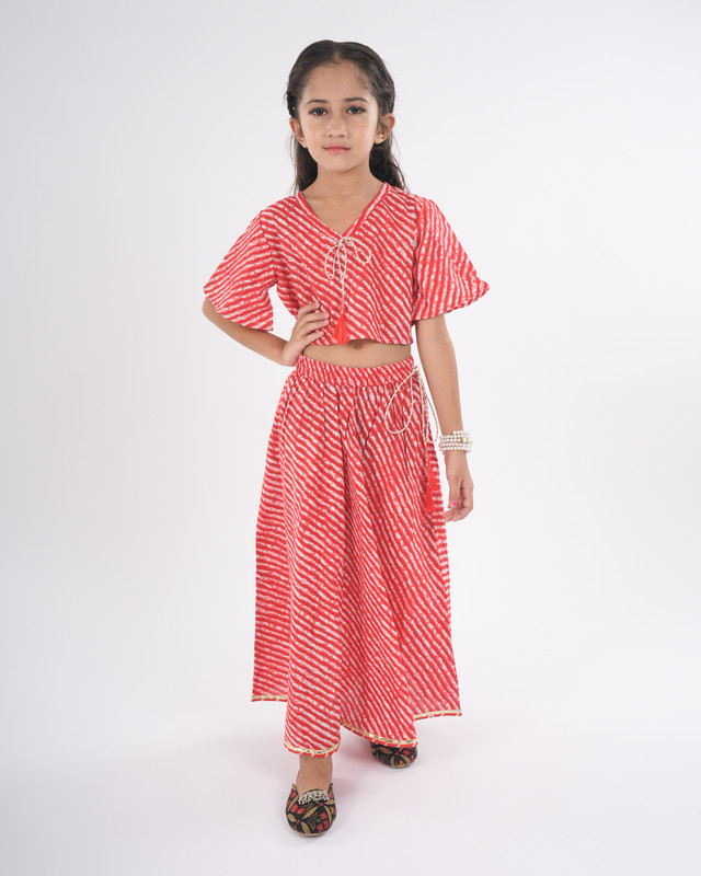 Red Pure Cotton Straight Crop Top & Skirt Set