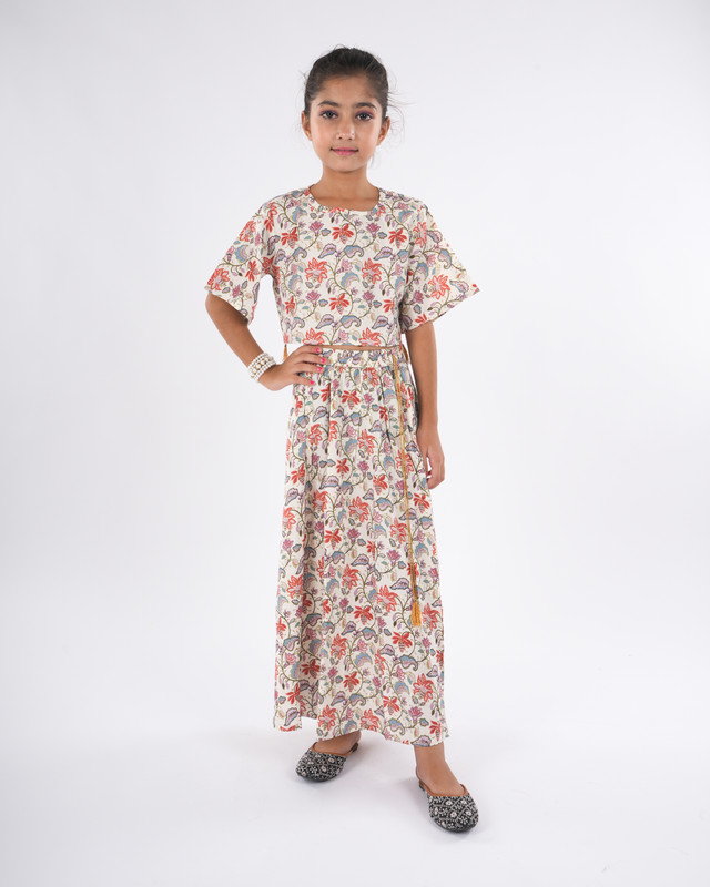 Multicolor Rayon Straight Crop Top & Skirt Set