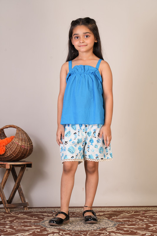 Sky Blue Pure Cotton Straight Top & Short Pant